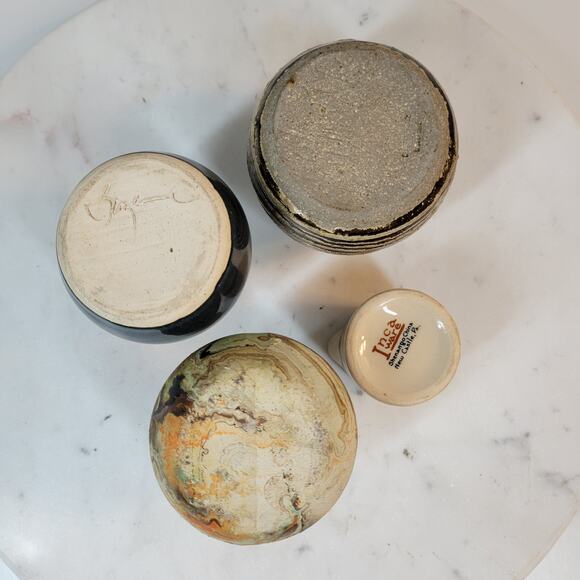 Vintage Pottery Vases 3.5" Brown Green Marble Incaware Ceramic Art Glazed Lot‎ 4 - Picture 3 of 16